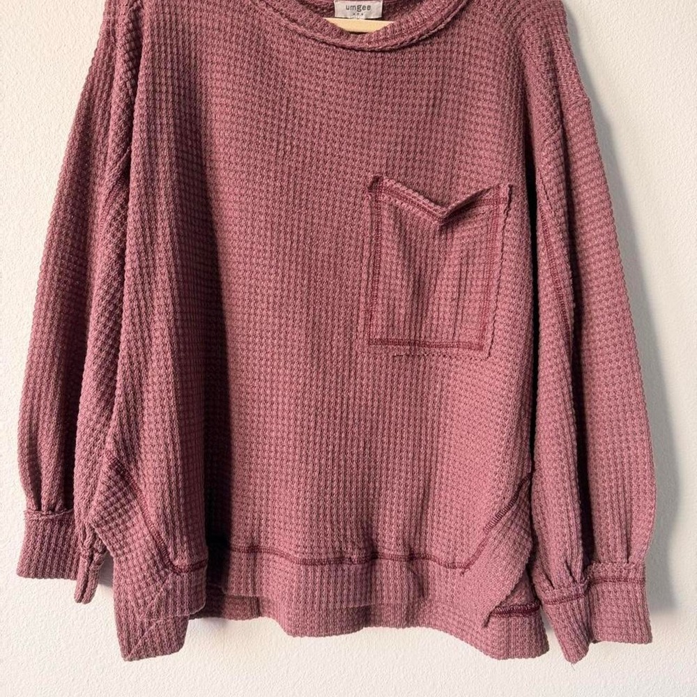Umgee USA pink waffle knit sweatshirt with pocket Size M